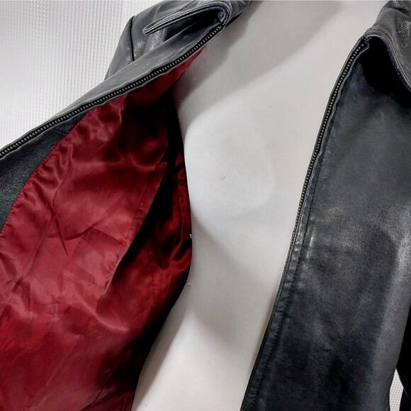 WORTHINGTON! SLEEK BLACK GENUINE LEATHER HIDDEN FRONT POCKET JACKET COAT! SZ PXL - Picture 7 of 12